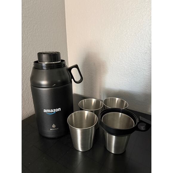 Manna x Amazon Black Stainless Steel Thermos Set w/ 4 Cups - Picture 1 of 6